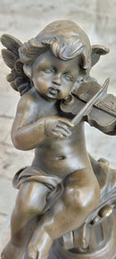 High quality little boy angel playing violin bronze sculpture Hot cast Figurine