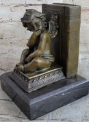 Signed Moreau French Artist Baby Angel Bookend Book end Bronze Sculpture