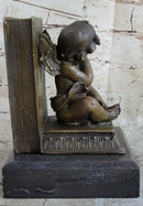 Signed Moreau French Artist Baby Angel Bookend Book end Bronze Sculpture