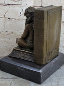 Signed Moreau French Artist Baby Angel Bookend Book end Bronze Sculpture