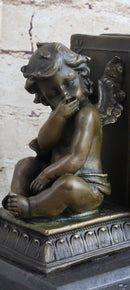 Signed Moreau French Artist Baby Angel Bookend Book end Bronze Sculpture