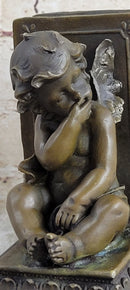 Signed Moreau French Artist Baby Angel Bookend Book end Bronze Sculpture