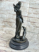 Greyhound Lover Elegant Nude Female Woman Dog Bronze Marble Statue Art Sculpture