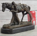 Original Aldo Vitaleh Arab Man Holding Falcon Walking His Horse Bronze Sculpture