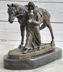 Original Aldo Vitaleh Arab Man Holding Falcon Walking His Horse Bronze Sculpture
