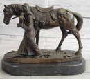 Original Aldo Vitaleh Arab Man Holding Falcon Walking His Horse Bronze Sculpture