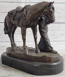 Original Aldo Vitaleh Arab Man Holding Falcon Walking His Horse Bronze Sculpture