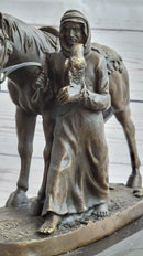 Original Aldo Vitaleh Arab Man Holding Falcon Walking His Horse Bronze Sculpture