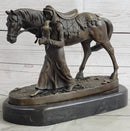 Original Aldo Vitaleh Arab Man Holding Falcon Walking His Horse Bronze Sculpture