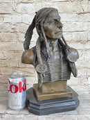 Native American Warrior Chief Bronze Bust Sculpture Art Statue Figure Figurine