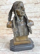Native American Warrior Chief Bronze Bust Sculpture Art Statue Figure Figurine