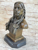 Native American Warrior Chief Bronze Bust Sculpture Art Statue Figure Figurine