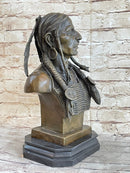 Native American Warrior Chief Bronze Bust Sculpture Art Statue Figure Figurine
