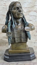 Indian Native American Chief Bust Bronze Marble Base Statue Original Art by Milo