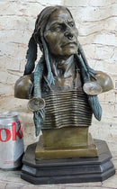 Indian Native American Chief Bust Bronze Marble Base Statue Original Art by Milo