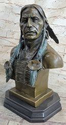 Indian Native American Chief Bust Bronze Marble Base Statue Original Art by Milo