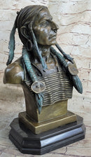 Indian Native American Chief Bust Bronze Marble Base Statue Original Art by Milo