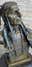 Indian Native American Chief Bust Bronze Marble Base Statue Original Art by Milo