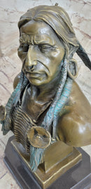 Indian Native American Chief Bust Bronze Marble Base Statue Original Art by Milo
