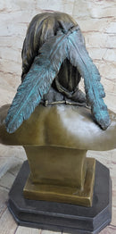 Indian Native American Chief Bust Bronze Marble Base Statue Original Art by Milo