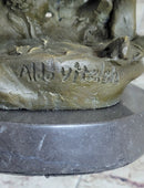 Two Running Boys with a dog Children Bronze Sculpture Marble Base Statue Figure