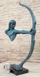 Native American Indian Bow Archer Abstract Bronze Statue Sculpture Blue Green Patina 33" x 23"