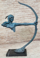 Native American Indian Bow Archer Abstract Bronze Statue Sculpture Blue Green Patina 33" x 23"