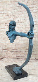 Native American Indian Bow Archer Abstract Bronze Statue Sculpture Blue Green Patina 33" x 23"