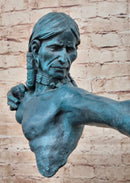 Native American Indian Bow Archer Abstract Bronze Statue Sculpture Blue Green Patina 33" x 23"