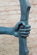 Native American Indian Bow Archer Abstract Bronze Statue Sculpture Blue Green Patina 33" x 23"