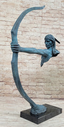 Native American Indian Bow Archer Abstract Bronze Statue Sculpture Blue Green Patina 33" x 23"