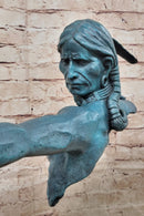 Native American Indian Bow Archer Abstract Bronze Statue Sculpture Blue Green Patina 33" x 23"