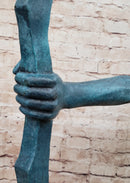 Native American Indian Bow Archer Abstract Bronze Statue Sculpture Blue Green Patina 33" x 23"
