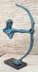 Native American Indian Bow Archer Abstract Bronze Statue Sculpture Blue Green Patina 33" x 23"