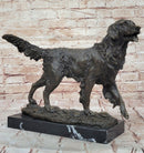 Golden Retriever Dog Bronze Statue Sculpture Figure on Marble Base Signed Art