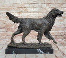 Golden Retriever Dog Bronze Statue Sculpture Figure on Marble Base Signed Art
