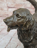 Golden Retriever Dog Bronze Statue Sculpture Figure on Marble Base Signed Art