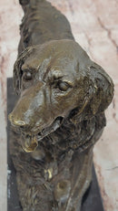 Golden Retriever Dog Bronze Statue Sculpture Figure on Marble Base Signed Art