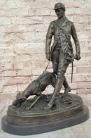 Original Italian Artist Aldo Vitaleh Hunter and Dog Bronze Marble Base Sculpture