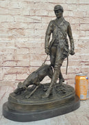 Original Italian Artist Aldo Vitaleh Hunter and Dog Bronze Marble Base Sculpture
