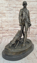 Original Italian Artist Aldo Vitaleh Hunter and Dog Bronze Marble Base Sculpture