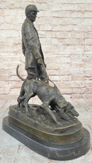 Original Italian Artist Aldo Vitaleh Hunter and Dog Bronze Marble Base Sculpture