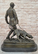 Original Italian Artist Aldo Vitaleh Hunter and Dog Bronze Marble Base Sculpture