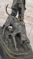 Original Italian Artist Aldo Vitaleh Hunter and Dog Bronze Marble Base Sculpture
