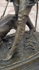 Original Italian Artist Aldo Vitaleh Hunter and Dog Bronze Marble Base Sculpture