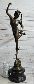 NUDE FLYING MERCURY BRONZE STATUE MARBLE BASE SCULPTURE ART DECO ROMAN MYTHICAL