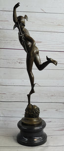 NUDE FLYING MERCURY BRONZE STATUE MARBLE BASE SCULPTURE ART DECO ROMAN MYTHICAL