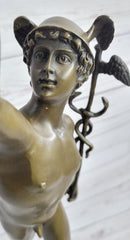 NUDE FLYING MERCURY BRONZE STATUE MARBLE BASE SCULPTURE ART DECO ROMAN MYTHICAL