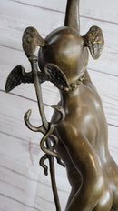 NUDE FLYING MERCURY BRONZE STATUE MARBLE BASE SCULPTURE ART DECO ROMAN MYTHICAL