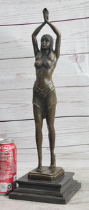 Chiparus Semi Nude Art Deco Belly Dancer Girl Bronze Sculpture Statue Figure on Marble Base